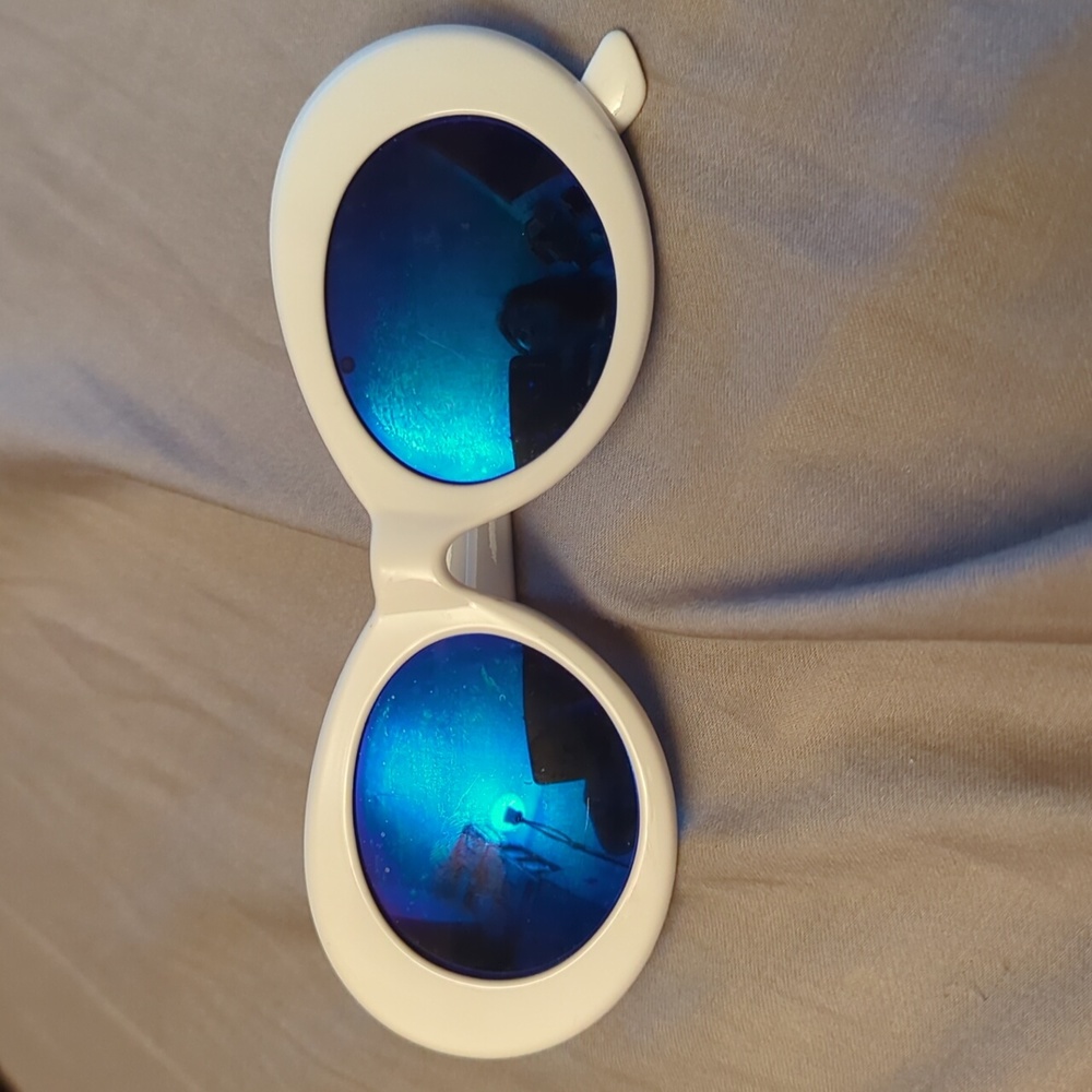 Blue and white clout goggles